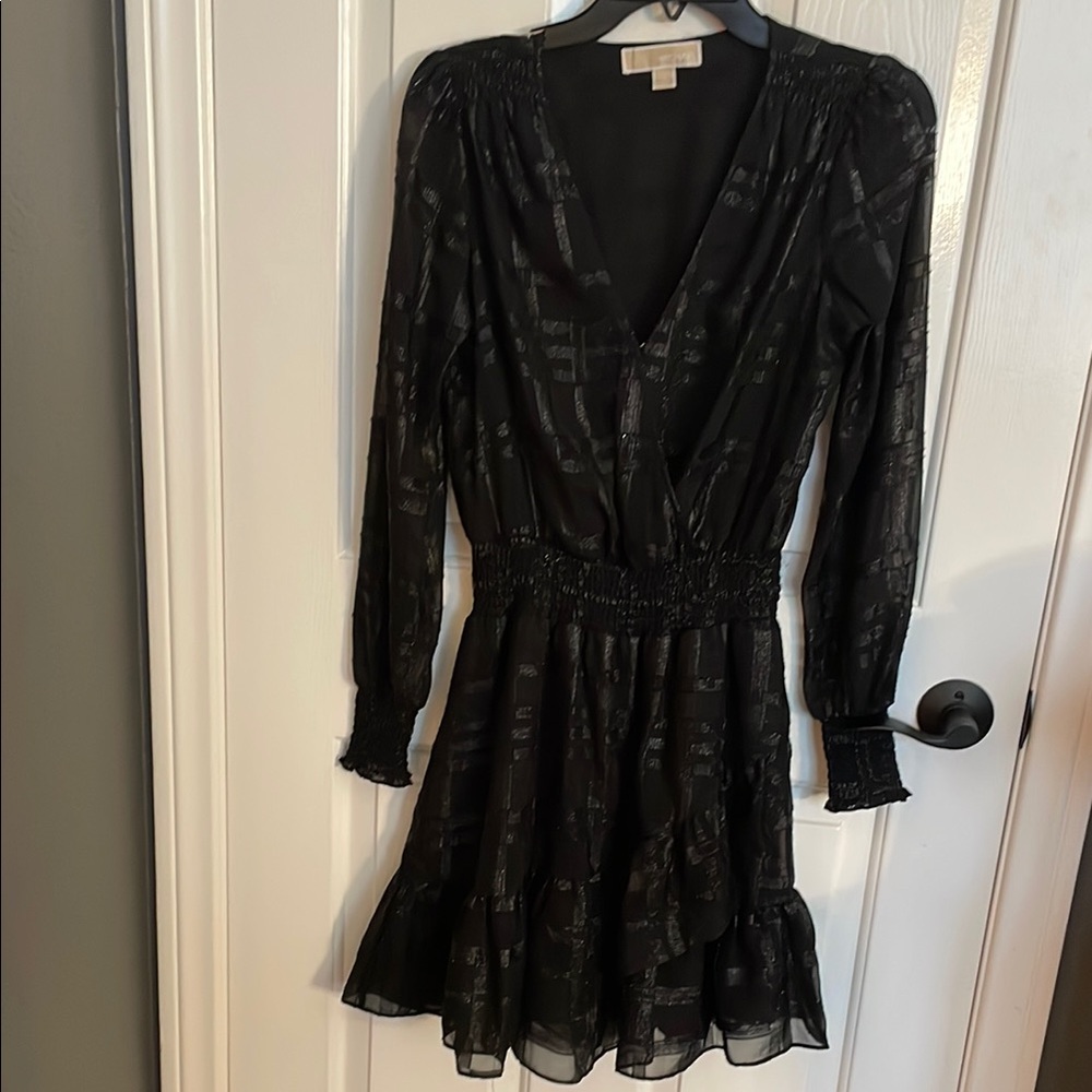 MICHAEL Michael Kors Smocked Waist Black Dress - Size S